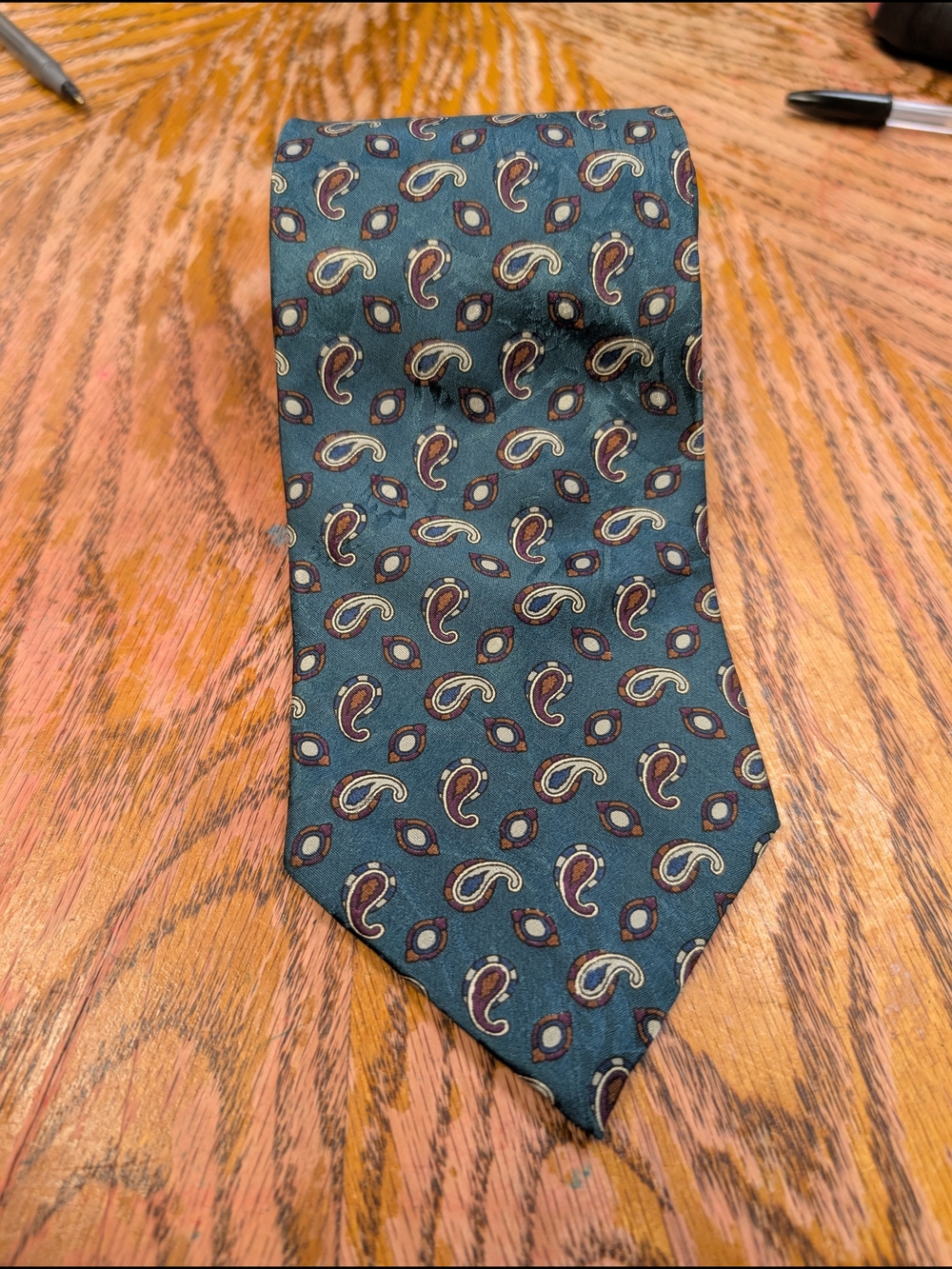 Vintage Masetti Moda Maschile Paisley Silk Tie Teal Blue Green Made In USA 3.75"